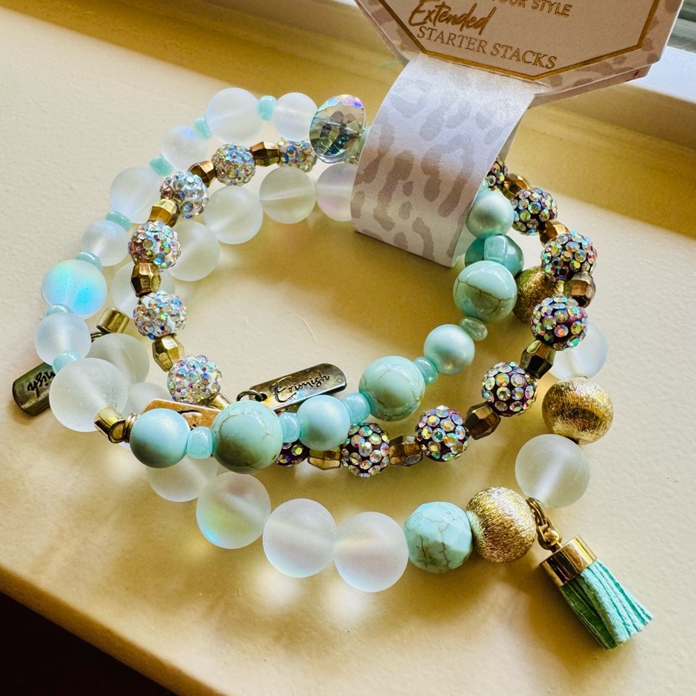 Erimish Gold Mint and Moonstone Beaded Bracelet set with charms - Picture 6 of 6